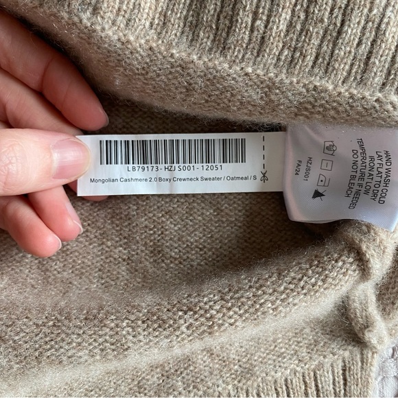 Quince Mongolian Cashmere Boxy Crewneck Sweater Oatmeal S Oversized Roll neck - Picture 11 of 15